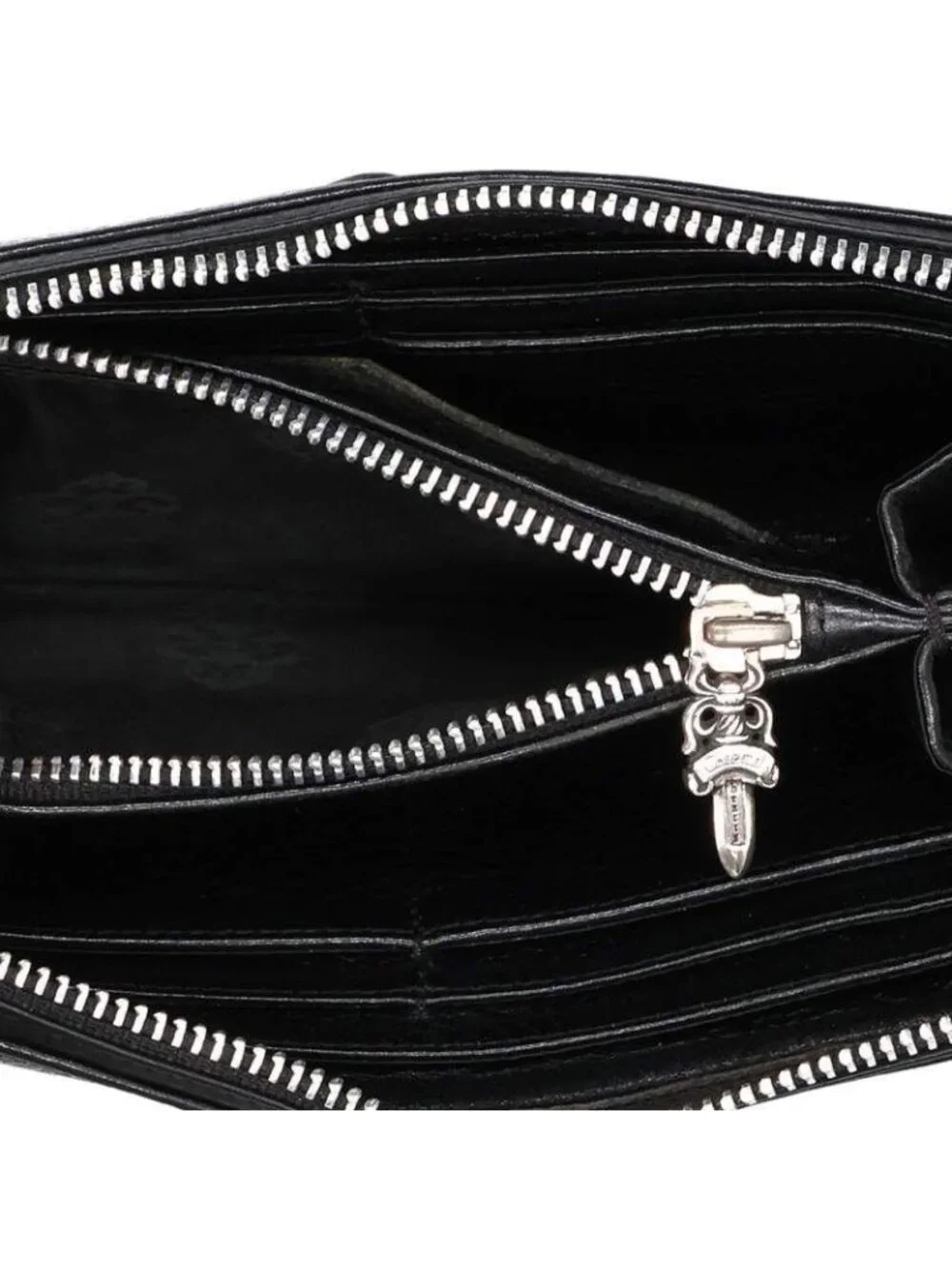 Chrome Hearts Rec Zip 3 Cross Round Zip Leather Wallet